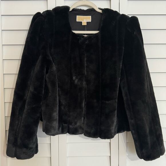 NWT - Michael Kors - Faux Fur Open Front Cropped Jacket Size XL - Picture 2 of 4